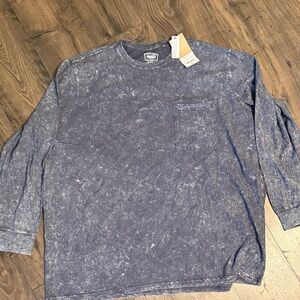 Long Sleeve Mineral-Wash Pocket Tee - Blue